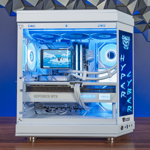 Hyper Cyber FrostStrike — Ryzen CPU | GeForce GPU | Side Panel Custom Display | Internal LCD Screen | Cooler Display | Gaming PC
